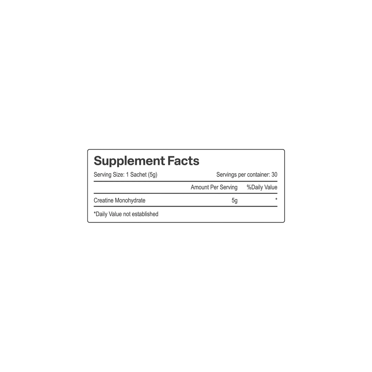 Venturi Creatine Monohydrate nutrition information panel