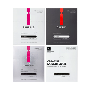 VIP Box: the SYSTEM 001 boxes, Rhubarb, Cherry, Air and creatine, in a four-box grid
