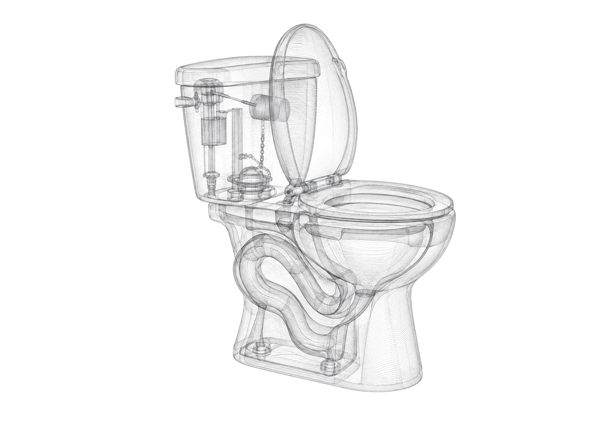Line-drawing illustration of a toilet