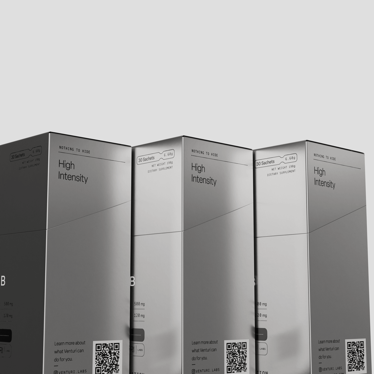 Three Venturi Air boxes standing in a row, side panels showing