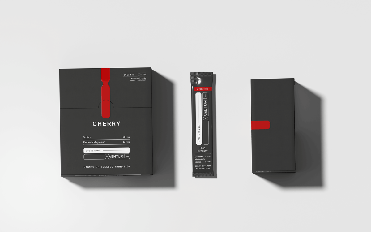High Intensity Cherry box, a single sachet and a box on its side